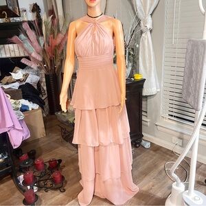 NWT - Wedding or Prom Dress Blush Pink Tiered Halter Dress